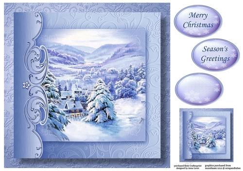 Christmas Monochrome Blue No Flowers - Snowy Village