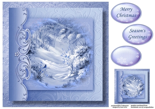 Christmas Monochrome Blue No Flowers - Sunbeams On The Snow