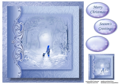 Christmas Monochrome Blue No Flowers - Woodland Walk