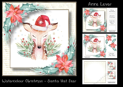 Watercolour Christmas - Santa Hat Deer