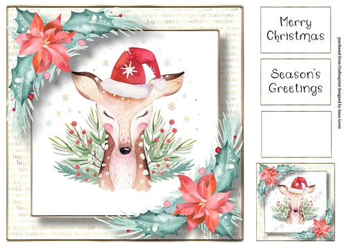 Watercolour Christmas - Santa Hat Deer 8x8