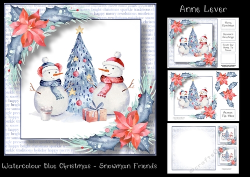 Watercolour Blue Christmas - Snowman Friends