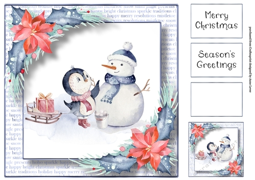 Watercolour Blue Christmas - Building A Snowman 8x8