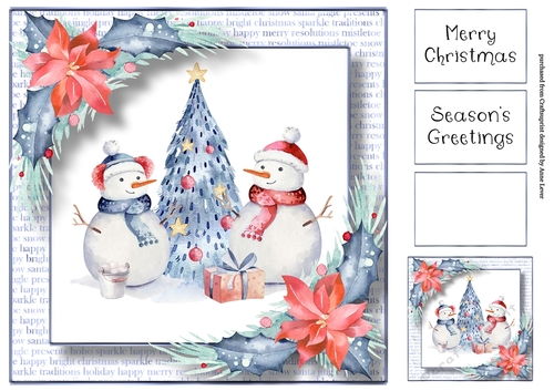 Watercolour Blue Christmas - Snowman Friends 8x8