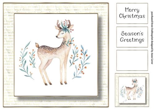 Watercolour Christmas - Gorgeous Deer No Flowers