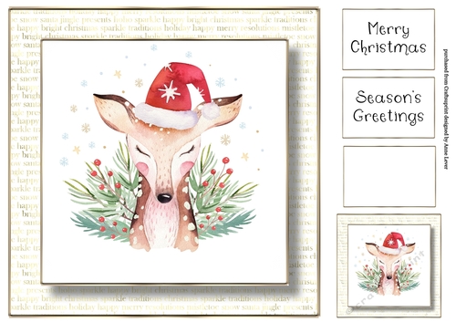 Watercolour Christmas - Santa Hat Deer No Flowers