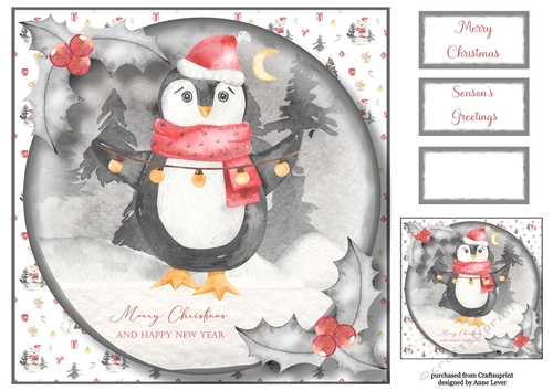 Cute Monochrome Christmas - Penguin 8x8