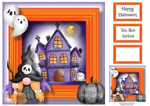 Halloween Gnome & Haunted House 1 8x8