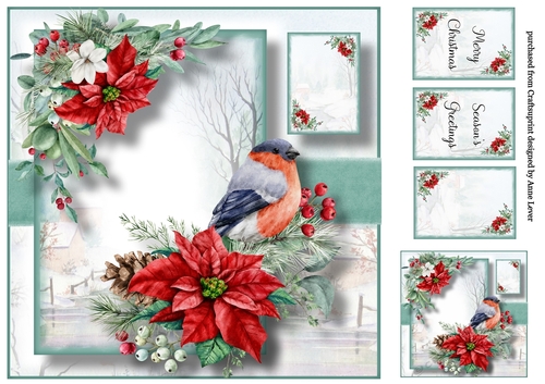 Gorgeous Red Poinsettia And Bird 8x8
