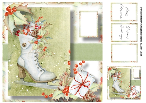 Beautiful Ice Skate & Holly 8x8
