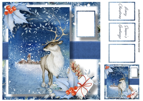 Beautiful Holly & Reindeer 8x8