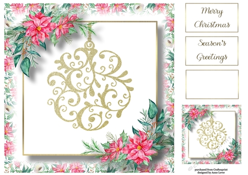 Golden Bauble & Poinsettias 8x8