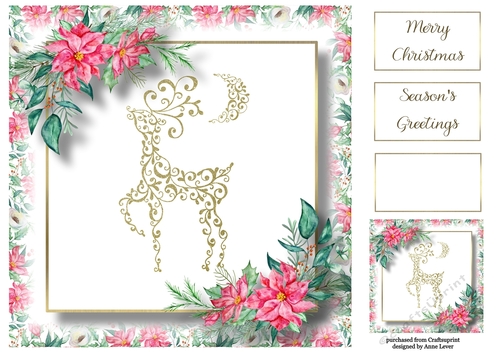 Golden Stag & Poinsettias 8x8