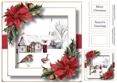 Festive Days - Snowy Village & Robins 8x8