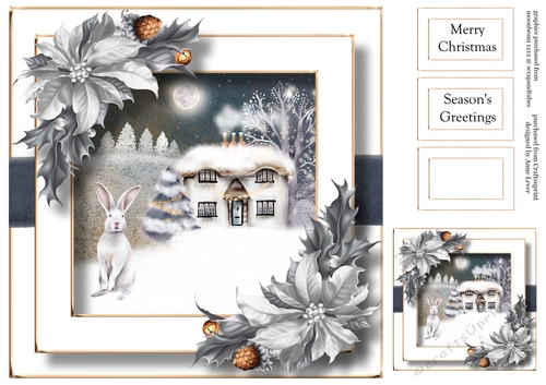 Festive nights - Cottage & Snowy Hare 8x8