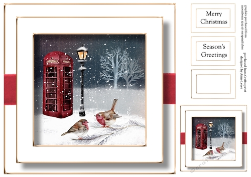 Festive Nights No Flowers - Telephone Box & Robins 8x8
