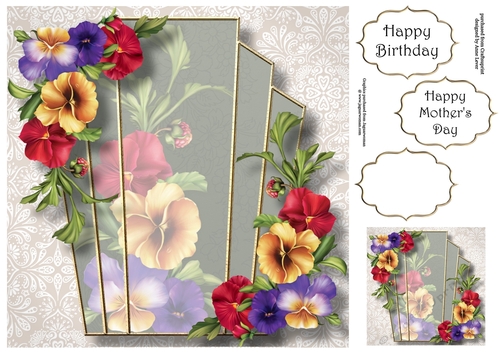 Art Deco Beautiful Floral - Pansies 8x8