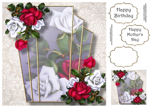 Art Deco Beautiful Floral - Tudor Roses 8x8