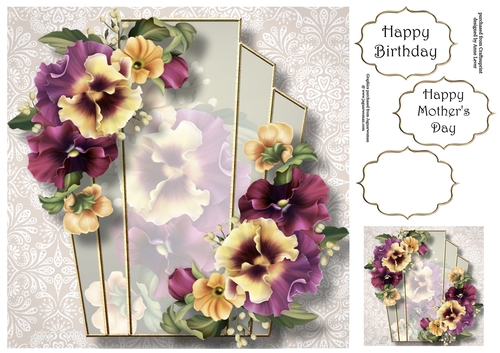 Art Deco Beautiful Floral - Muted Pansies 8x8