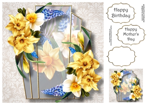 Art Deco Beautiful Floral - Daffodils 8x8
