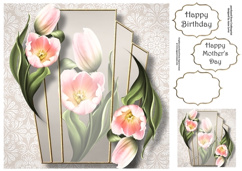 Art Deco Beautiful Floral - Pink Tulips 8x8