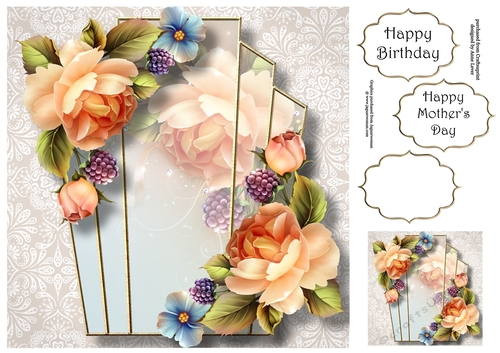 Art Deco Beautiful Floral - Peach Roses 8x8