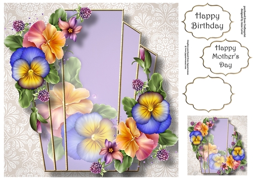 Art Deco Beautiful Floral - Summer Pansies 8x8