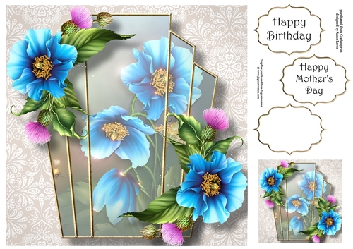 Art Deco Beautiful Floral - Blue Poppies 8x8