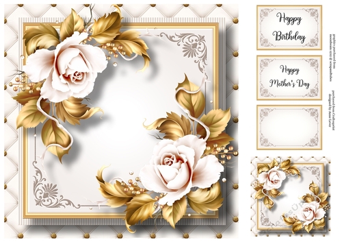 Antique Gold Royal Roses 8x8