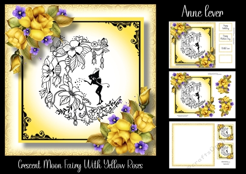 Crescent Moon Fairy With Yellow Roses