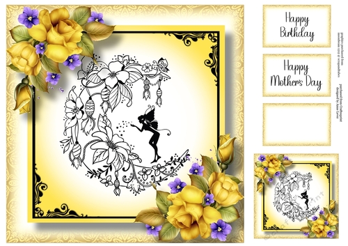 Crescent Moon Fairy With Yellow Roses 8x8
