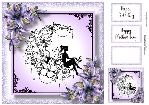 Crescent Moon Fairy With Purple Lilies 8x8
