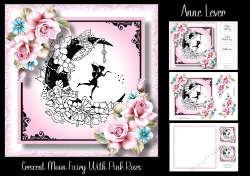Crescent moon Fairy With Pink Roses