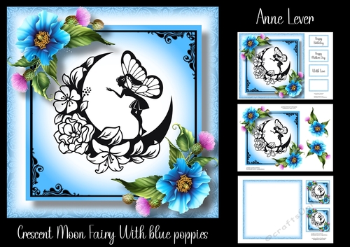 Crescent moon Fairy With Blue Poppies