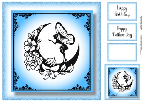 Crescent moon Fairy In Blue - No Embellishments