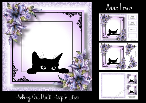 Peeking Cat With Purple Lilies