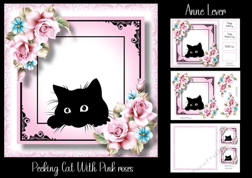 Peeking Cat With Pink Roses