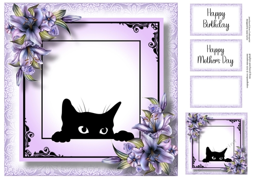 Peeking Cat With Purple Lilies 8x8
