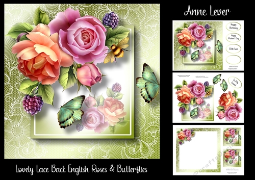 Lovely Lace Back English Roses & Butterflies