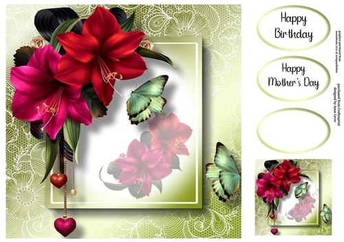Lovely Lace Back Hot Lilies & Butterflies 8x8