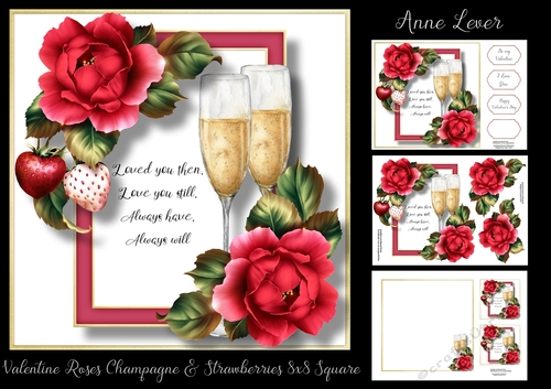 Valentine Roses Champagne & Strawberries 8x8 Square