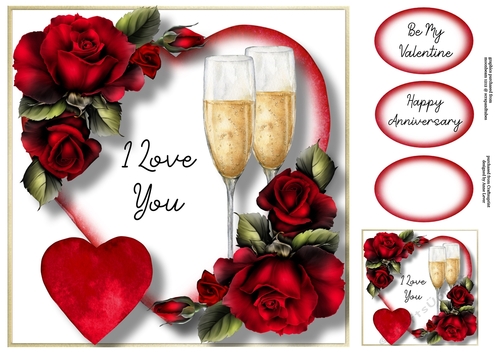 I Love You - Red Roses & Champagne 8x8