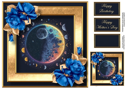 The Celestial Moon & Blue Roses 8x8