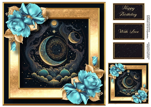 The Celestial Moon & Turquoise Roses 8x8