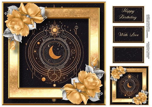 The Celestial Moon & Golden Roses 8x8