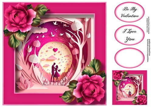 Gorgeous Valentines Couple Faux papercut 1 8x8