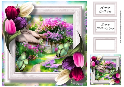 Beautiful Spring Cottage & Tulips 8x8