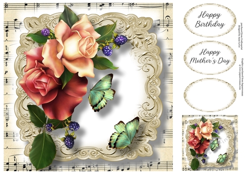 Fabulous Floral With Sheet Music - August Roses 8x8