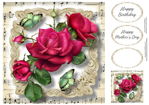 Fabulous Floral With Sheet Music - Celebration Roses 8x8