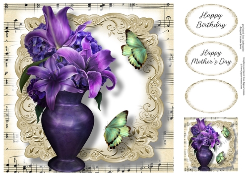 Fabulous Floral With Sheet Music - Dark Shadows Lilies 8x8